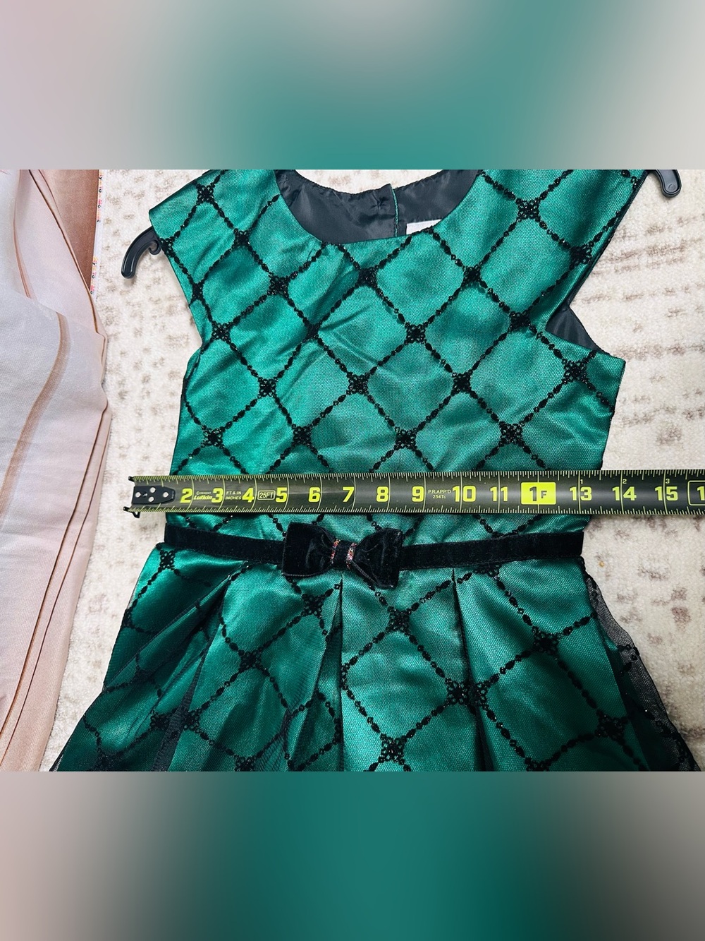 Jona Michelle Emerald Green Lattice Party Dress with Velvet Bow - Picture 12 of 13
